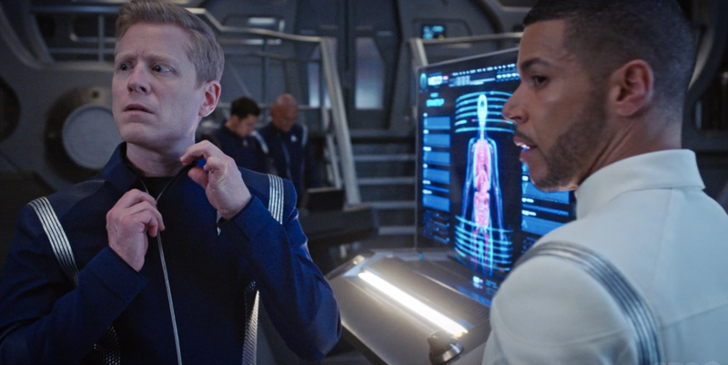 I almost wanted to do a separate post just of the faces Anthony Rapp gives this episode, as they are each a gem. Here we have “You have accidentally revealed my secret health problem to my doctor boyfriend”